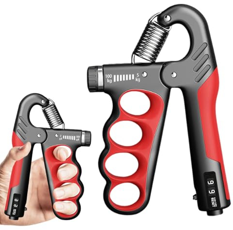 Entraîneur de force de préhension, renforcement de la poignée, résistance réglable de 5 à 100 kg, renforcement de l'avant-bras, renforcement de la poignée (rouge, 5 à 100 kg)