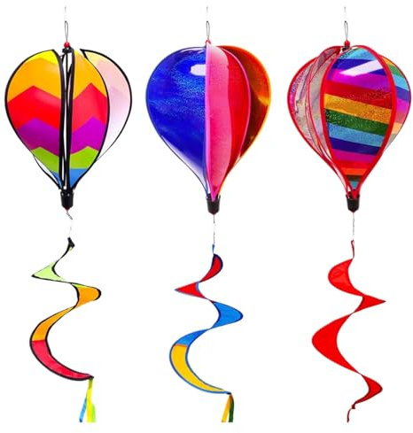 Hot Air Balloon Wind Spinners, 3 Pieces Colorful Wind Spinner Set, Outdoor Decoration, Windsock Ornament, Ideal for Holiday, Garden, Patio, Gathering, Fences, Camping, Outdoors