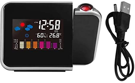 Digital Projection Alarm Clock with LED Display, Temperature & Humidity Sensor, Weather Station - Compact Design for Home & Office