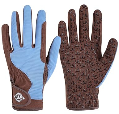 Harrison Howard All Season Kids Horse Riding Gloves Comfortable Non-Slip Light Horseback Gloves for Running Cycling Riding,Blue & Coffee, Age 10-12 Years