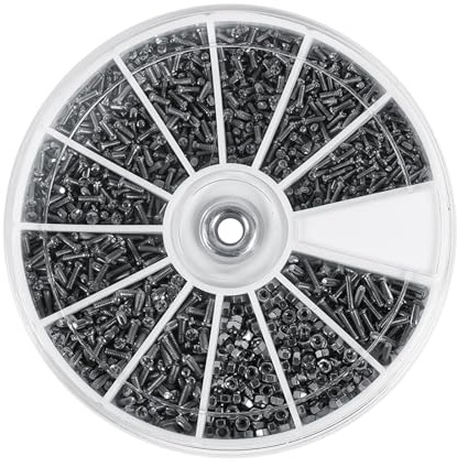 DEWIN Set di viti in acciaio inox, Mini viti e dadi 600 pezzi Kit di viti in acciaio inox Dadi Viti M1 M1,2 M1,4 M1,6 3,15 x 0,39 cm per orologi, occhiali, elettronica