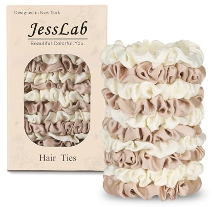JessLab Luxe Satin scrunchies, inga skador hårband för sömn, ultra-skonsam mot alla hårtyper, 10-pack