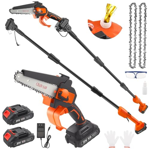 2-in-1 Hochentaster Akku Elektrisch, 6 Zoll 21V Hochentaster Kettensäge mit Verlängerungsstange 1,32–2,3 m, Elektro Hochentasters mit 2 Akku, Hochentaster Elektrisch zum Baum Heckenschneiden