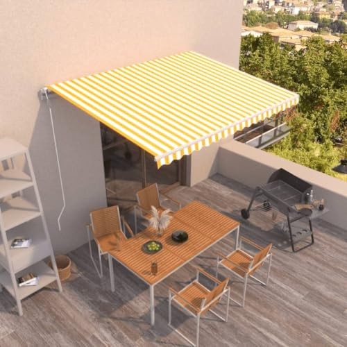 Emmtore Toldo retráctil automático Amarillo y Blanco 400x350 cm
