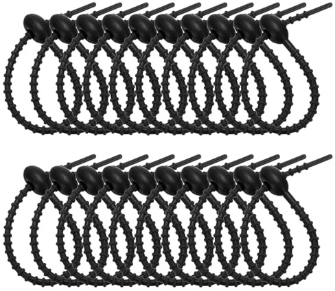 PATIKIL 15cm Silicone Cable Ties, 20pcs Rubber Reusable Twist Zip Ties Organizer for Home Office Kitchen Food Bags Wires Adjustable Bag Clip, Black