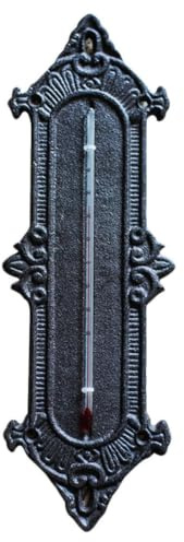 Gatuida Schwarzes Eisenthermometer zum Aufhängen Robustes Wandthermometer für Innenräume Klassische Gartendekoration im Vintage Stil für Gewächshaus und Wohnzimmer