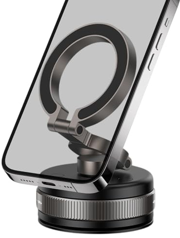 Soporte para teléfono con magnética al vacío - Soporte portátil para teléfono móvil para vehículo, soport giratorio de 360° | Fuerte base de succión, agarre magnético seguro, fácil uso con un