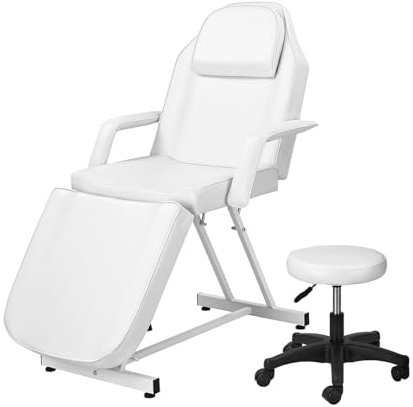 Home Nature Hydraulische Kosmetikliege, Höhenverstellbare Massageliege, Professionelle Tattoo-Liege, Mobile Massagebank, Belastbar bis 120 kg (Weiß-H74-121cm)