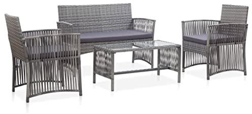 QJBSAVVA 4-TLG. Garten-Lounge-Set Anthrazit 80x45x40 cm wetterfestes Poly Rattan mit dunkelgrauen Kissen Moderne Sitzgruppe für Balkon Terrasse und Garten platzsparendes Balkonmöbelset