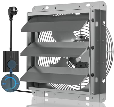 Hon&Guan 250mm Abluftventilator mit Drehzahlregler, Hohe Luftmenge 1100m³/h Industrie Wandventilator, Ganzmetallgehäuse Wandlüfter für Garagen, Hühnerställe, Schuppen, Dachböden und Gewächshäuser