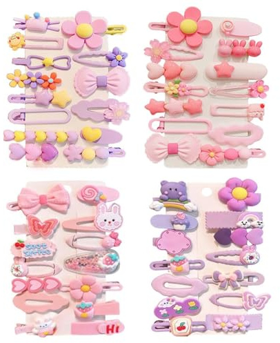 Celblisora 56 Stück Haarklammern für Mädchen,Niedliche Haarspangen für Kleinkinder,Haaraccessoires mit Kaninchen,Blumen- und Schleifenmotiven in bunten Farben