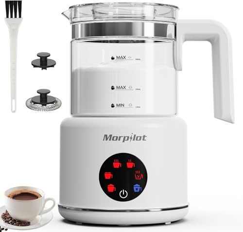Morpilot Mousseur à lait électrique 6 en 1 – Mousseur à lait automatique de grande capacité 500 ml – Cuiseur vapeur en verre visuel – Machine à chocolat chaud et mousseur pour café latte