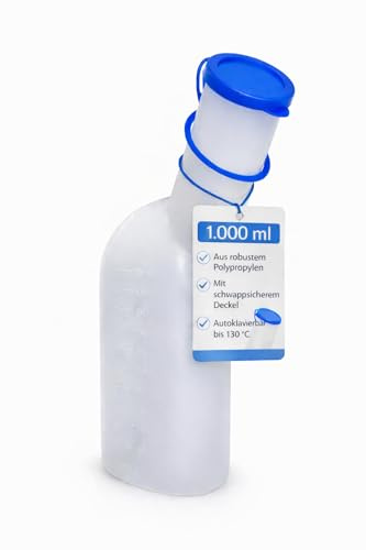 BUXMED 25 Stück Männer Urinflasche 1 Liter aus Polypropylen, mit Deckel – Urinal, Urinflaschen, Bettflasche, Urinflasche, Harnflasche, Pinkelflasche, Urinente, für Pflege, Reise, unterwegs und zuhause