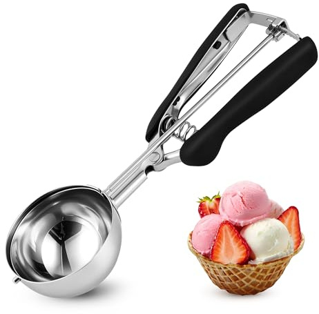 TJ POP Stor Glasskopa 7 cm – Skål för Kakor i Rostfritt Stål med Enkel Avtryckare, Bra Grepp för Glass, Melonbollar, Köttbullar och Potatismos