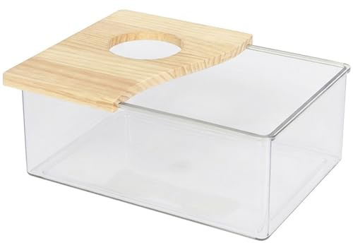 Bemonew Hamster Bath Tub Hamster Sand Box, Wooden Cover Clear Acrylic Dig Box for Small Pets Saves Space, Easy to Clean, Stable Container for Hamsters
