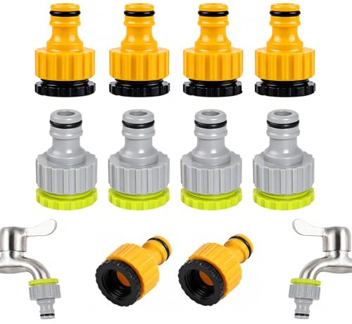 Smbxjer 12 Pièces Raccord Robinet-Universel Fileté Femelle 1/2 & 3/4, 2-en-1 Connecteur de Robinet de Jardin Adaptateur de Tuyau D'arrosage, Ce Kit Convient Aux Robinets, Aux Machines à Laver
