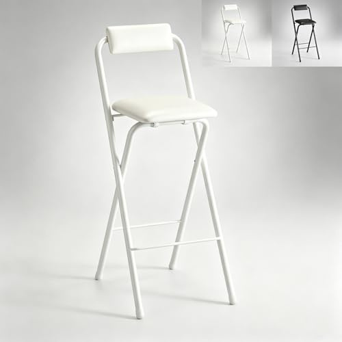 Sgabello pieghevole, sgabelli bar,sgabello alto pieghevole con gambe spesse in acciaio al carbonio,elevata capacità di carico e facile trasporto,adatto per campeggio e cucine domestiche(White,60cm)