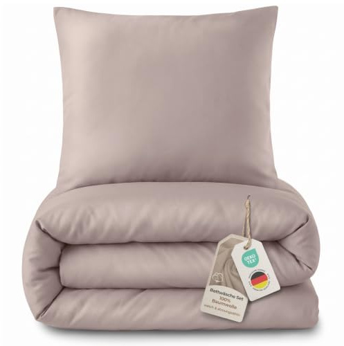 LAYNENBURG Premium Mako Satin Bettwäsche in 135x200 + Kissenbezug 40x80 cm - 100% Baumwolle – Oeko-TEX 100 - kühlende, temperaturausgleichende Sommer-Bettwäsche mit Reißverschluss(Taupe)