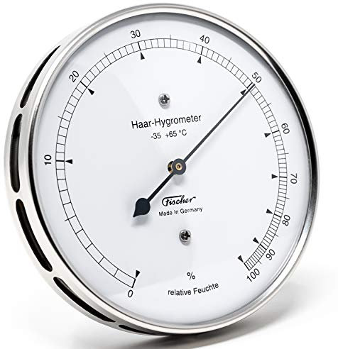 Fischer 111.01 - Haar-Hygrometer - 103mm Außen-Luftfeuchtigkeitsmesser aus Edelstahl Made in Germany - Edelstahl silber