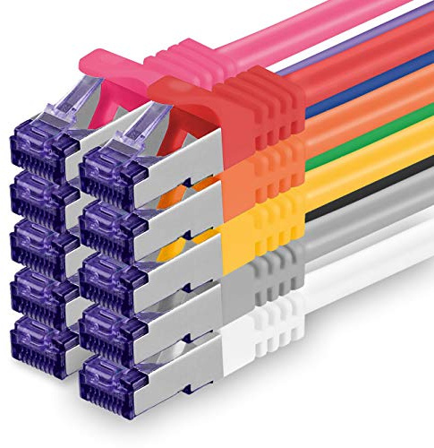 1aTTack.de 10x 2.0 M CAT7 Netzwerkkabel - 10 Gigabit - RJ45 Patchkabel Ethernet Kabel (SFTP PIMF LSZH CU) - für DSL LAN Switch Modem Router Patchpanel CAT7 CAT6 CAT5 - mehrfarbig