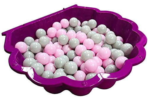 TikTakToo Sand & und Wassermuschel I Sandkasten mit gefüllt mit 100 Euromatic Spielbällen (1-teilig) (Magenta/rosa/grau)