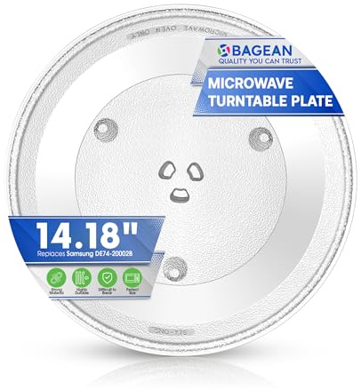 Microwave Plate Replacement 14 1/8 inch Fits DE74-20002B Samsung Microwave Turntable Plate - Exact Replacement Microwave Glass Plate - Durable Oven Dish Tray For Better Reheating and Cooking