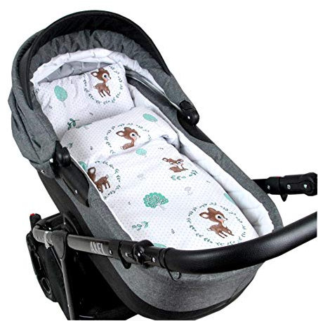 Babylux 2 TLG. Set Bezug für Kinderwagen Stubenwagen oder Wiege Garnitur Bettwäsche Kissen Decke 60 x 78 cm (120. Wald REH)