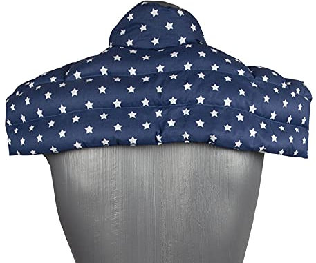Cherry Stone Pillow Shoulder and Neck Pillow with Collar Heat Cushion Neck for Microwave (Stars Blue, Cherry Stones)