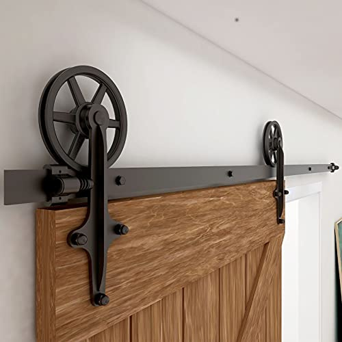 WOLFBIRD 396cm (13FT) Beschlagsschienensatz für Schiebetürsystem, Große Radrolle, Einfaches Holz für Schiebetürinnenraum, Schwarz