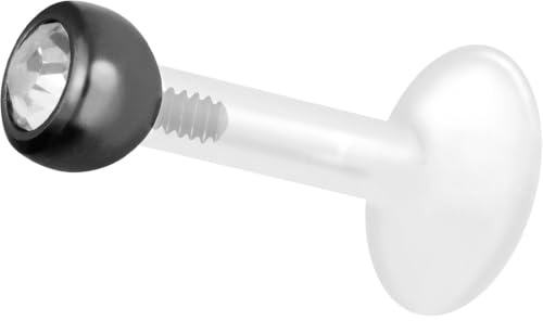 PIERCINGLINE PTFE Labret mit Gewinde TITAN AUFSATZ KRISTALL 3 mm Piercing Lippe Nase Ohr Schwarz 1,2 x 10 mm