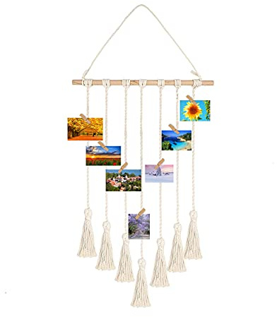 Spldsun Colgante Foto Mural Pared - 40 x 70 cm - 15 Pinzas de Madera - Colgador Fotos Pared Collage, Decoraciones, Impresos y Arte