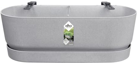 elho Greenville Easy Balcony 52cm Balkonkasten - Living Beton | L 21.2 x B 52 x H 19.4 cm | Integrierter Untersetzer | 100% recyceltes Plastik