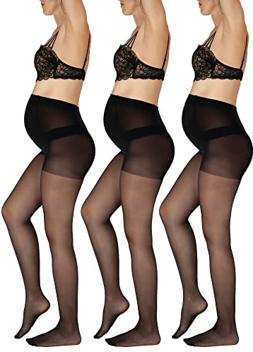 BANANALU Strumpbyxor för gravida kvinnor 40 Den S, M, L, XL mammastrumpbyxor, Nero uppsättning av 3, L
