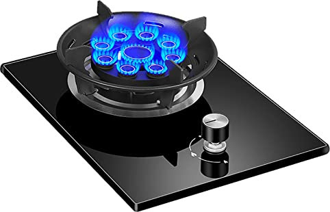 IBOWZ Encimera de Gas Placa de Gas 33CM Estufa de Gas incorporada, 5. Quemador de Fuego Feroz de Nueve cámaras de 2KW, Cocina de Gas de Gas de Acero Inoxidable o Vidrio Negro, Perilla de Seguridad