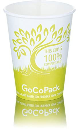 GoCoPack Compostable Paper Cups: Pack of 50-8oz (227ml) or 12oz (340ml) Eco Friendly 100% Compostable Single Wall Paper Coffee Cups (12oz (340ml) 50 Pack)