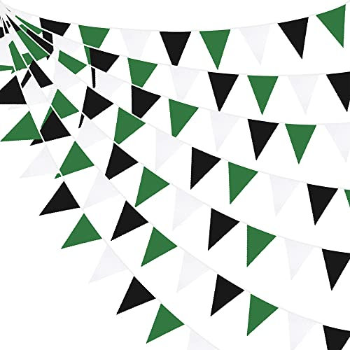 Festone con bandierine verdi e nere e bianche, decorazioni per feste, in tessuto, triangolo, bandierine per giocatori di calcio, Halloween, laurea, baby shower, decorazione per esterni