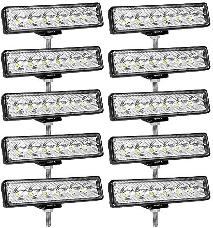 RIGIDON 10 Pcs Mini Led Arbeitsscheinwerfer 6 Zoll 15 cm 18W Lichtbalken | 12V 24V 6000K Weiß Spot Led Lght Bar, Offroad Scheinwerfer Zusatzscheinwerfer Wasserdicht für Auto SUV ATV LKW Traktor Bagger