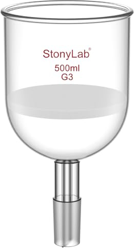 stonyLab Embudo de Filtración Buchner, de Vidrio Borosilicato, con Disco de Filtro Fino (G3) Y Junta Estándar Inferior 24/40, 500 ml
