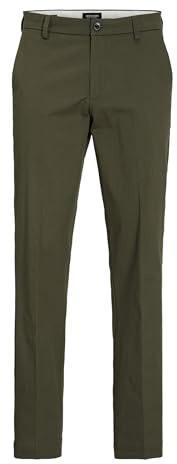 JACK & JONES Chinobyxor för män, avslappnad passform, chinos byxor, OLIVNATT, 33W / 36L