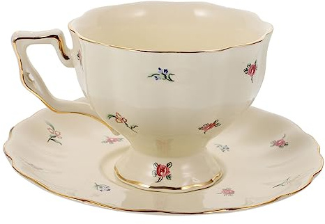 PRETYZOOM Set Tazze Da Caffè Retrò in Ceramica Stile Europeo Motivo Floreale, Tazza Da Tè Ergonomica e Piattino, Per Tè, Latte e Bevande Calde, Confezione
