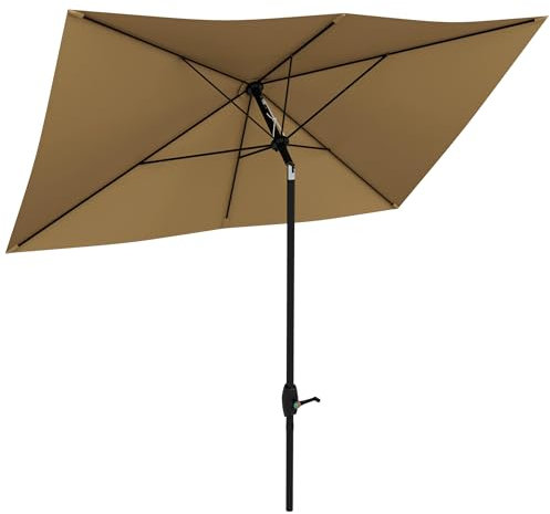 Outsunny Parasol de jardin Parasol droit Parasol rectangulaire inclinable 2 x 3 m avec manivelle toile polyester imperméabilisée haute densité 180 g/m² marron
