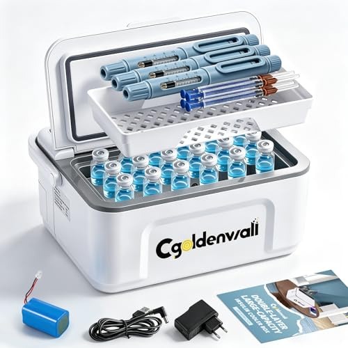 6 Horas Caja Nevera Portátil para Insulina para Max.12 Bolígrafos, 19 * 8 * 7cm Capacidad Interna 0-8℃ Ajuste con 1 Baterías 5V 13600MAH Mini Refrigerador de Medicina para Uso en Casa