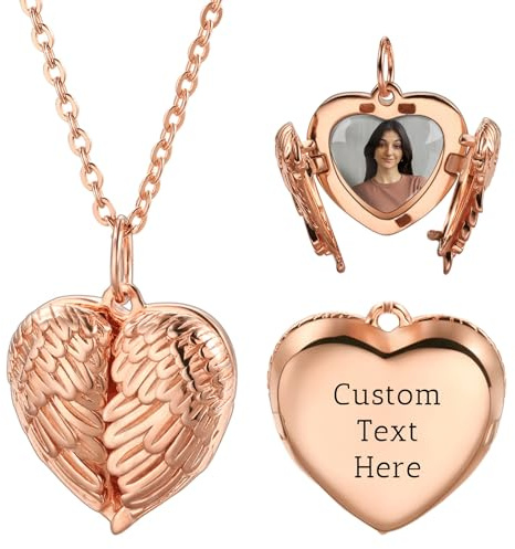 OTXIXTO Personalisierte Herz Medaillon Halskette mit Bild Innen Individuell Foto/Anfangs Herz Medaillon Anhänger Halskette 925 Silber Medaillon Charm Halsketten für Freundin Mutter (B: Roségold)