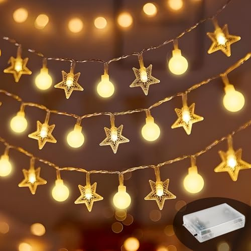LED Sterne Lichterkette, 10M 100LED Kugel Batteriebetriebene Lichter für Weihnachtsbaum Dekor