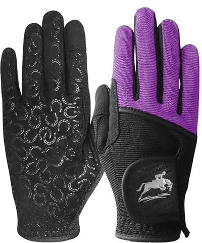 FINGER TEN Womens Horse Riding Gloves Premium Equestrian Horseback Gloves for Ladies, Mesh Breathable Lightweight Comfortable Grip Summer Color Pack (Violet, Medium)