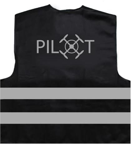 Drohnenpilot Warnweste BZW. Signalweste mit reflektierendem Aufdruck - Größe L/XL, Schwarz