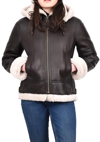 Divergent Retail Damen Original Schaffell B3 Kapuzenjacke ww1 ww2 Fliegerpilot Odda, weiß, 36