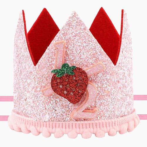 PEUTIER Sombrero de Fresa para Medio Cumpleaños, Sombrero de Medio Cumpleaños con Forma de Baya Rosa Suministros para Fiesta de Medio Cumpleaños para Decoración de Fiesta de Baby Shower