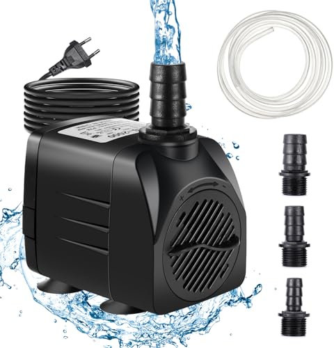 MEISHILE Ajustable Mini Bomba De Agua, 2000 L/H, 30 W Bomba De Agua Pequeña, Bomba Acuario, Ultra Silencioso Bombas Agua para Fuentes, con 4 Boquillas, Bomba Fuente De Agua para Fuentes, Acuarios