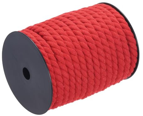 QUARKZMAN Baumwollseil 3 Strang Gedrehtes Geflochtenes Seil, Rot 23m/25 Yard 10mm Durchmesser für Wandbehang, Pflanzenaufhänger, Stricken, Makramee-Knoten